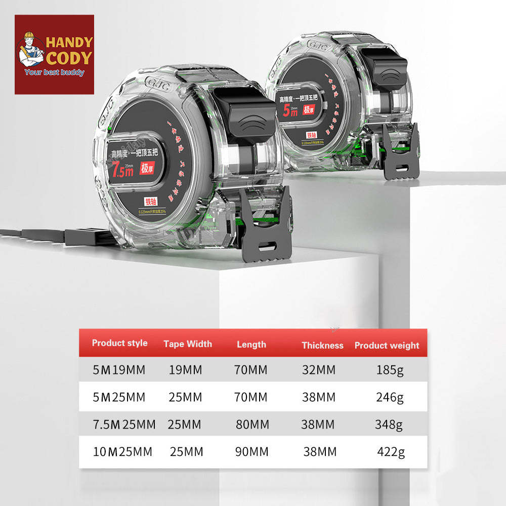 Fluorescence Tape Measure 5/7.5/10m Thickened Transparent Woodwork Ruler High Carbon Steel Meter Gauge Distance Measuring Tape