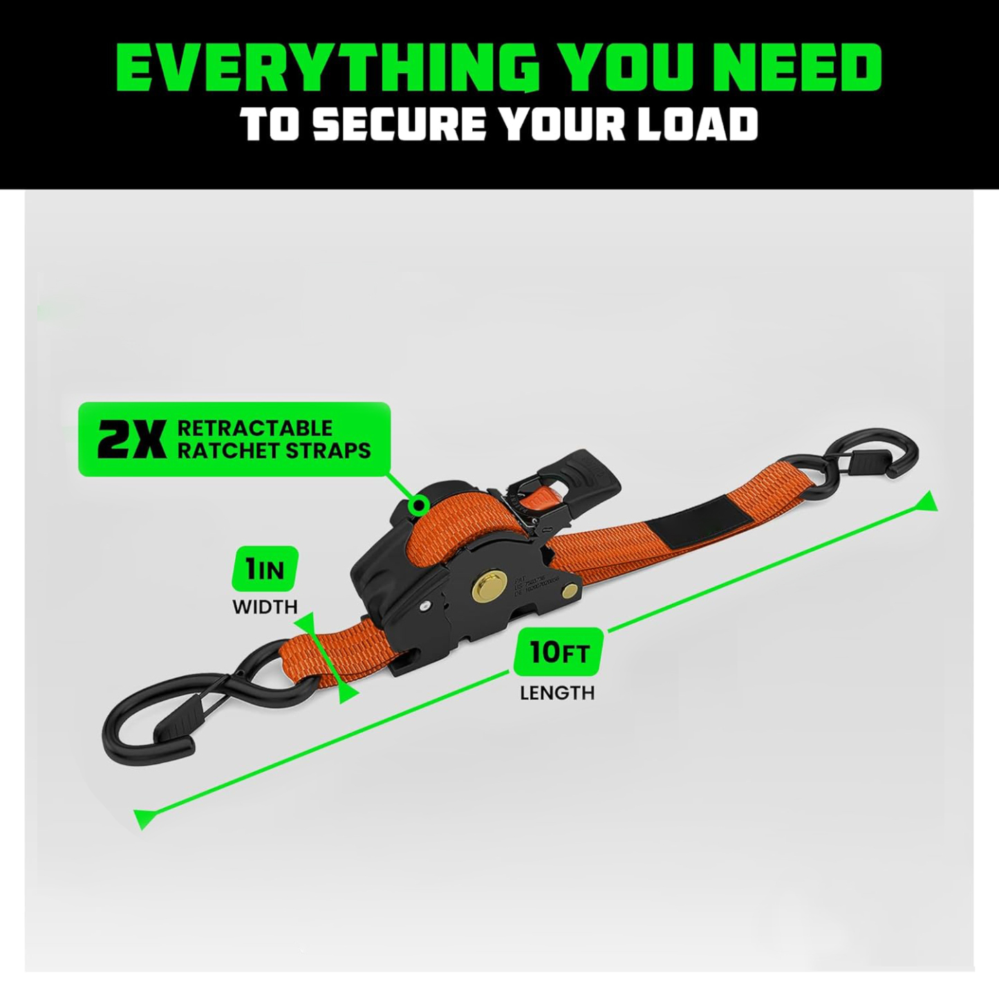 Retractable Ratchet Strap – Auto Self-Retracting Tie-Down for Truck, Trailer, Motorcycle & ATV