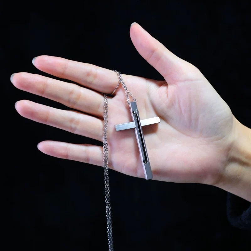 Stainless Steel Cross Necklace ✝️ Stainless Steel Retractable Pendant 💥