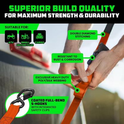 Retractable Ratchet Strap – Auto Self-Retracting Tie-Down for Truck, Trailer, Motorcycle & ATV