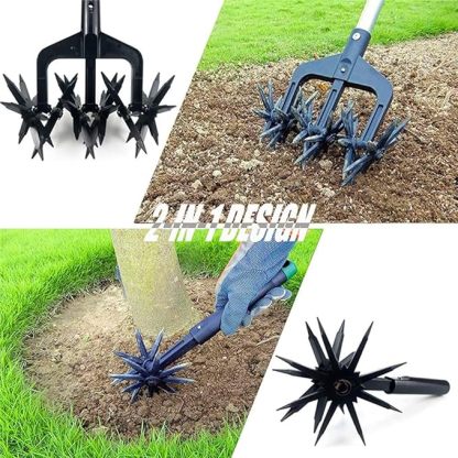 Premium Rotary Hand Cultivator Tool Manual Lawn Scarifier For Garden
