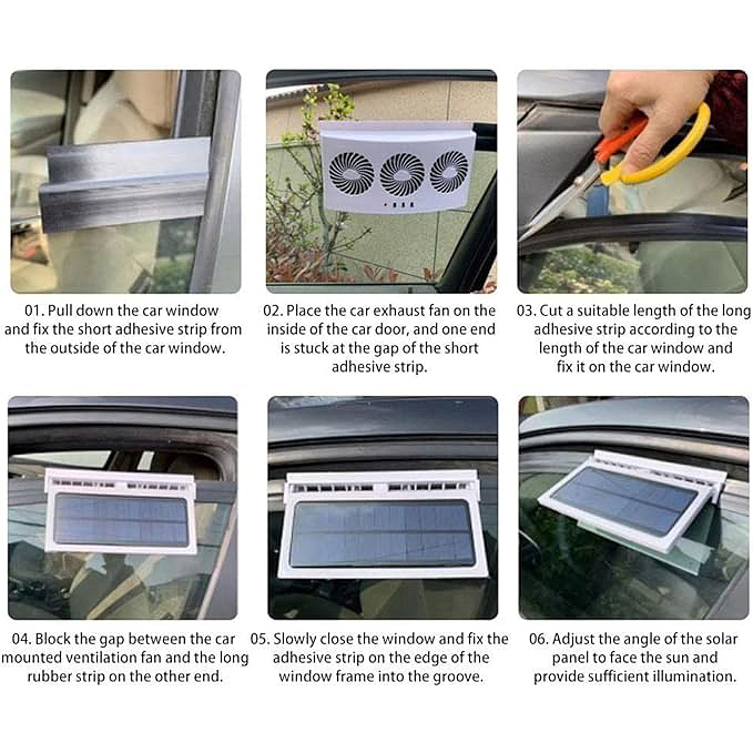 Car Cooling Fan Solar Powered Cooler Auto Window Air Vent Ventilation Exhaust