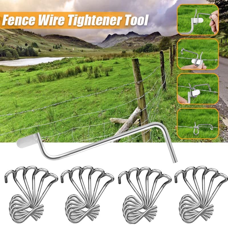 Fence Wire Tensioning Tool for Turnbuckles Barb Wire Tensioner with 304 Stainless Steel for Fast Tighting Metal Fence Post and Garden Fence Wire(20 PCS+Tighteners Handle)
