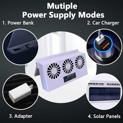 Car Cooling Fan Solar Powered Cooler Auto Window Air Vent Ventilation Exhaust
