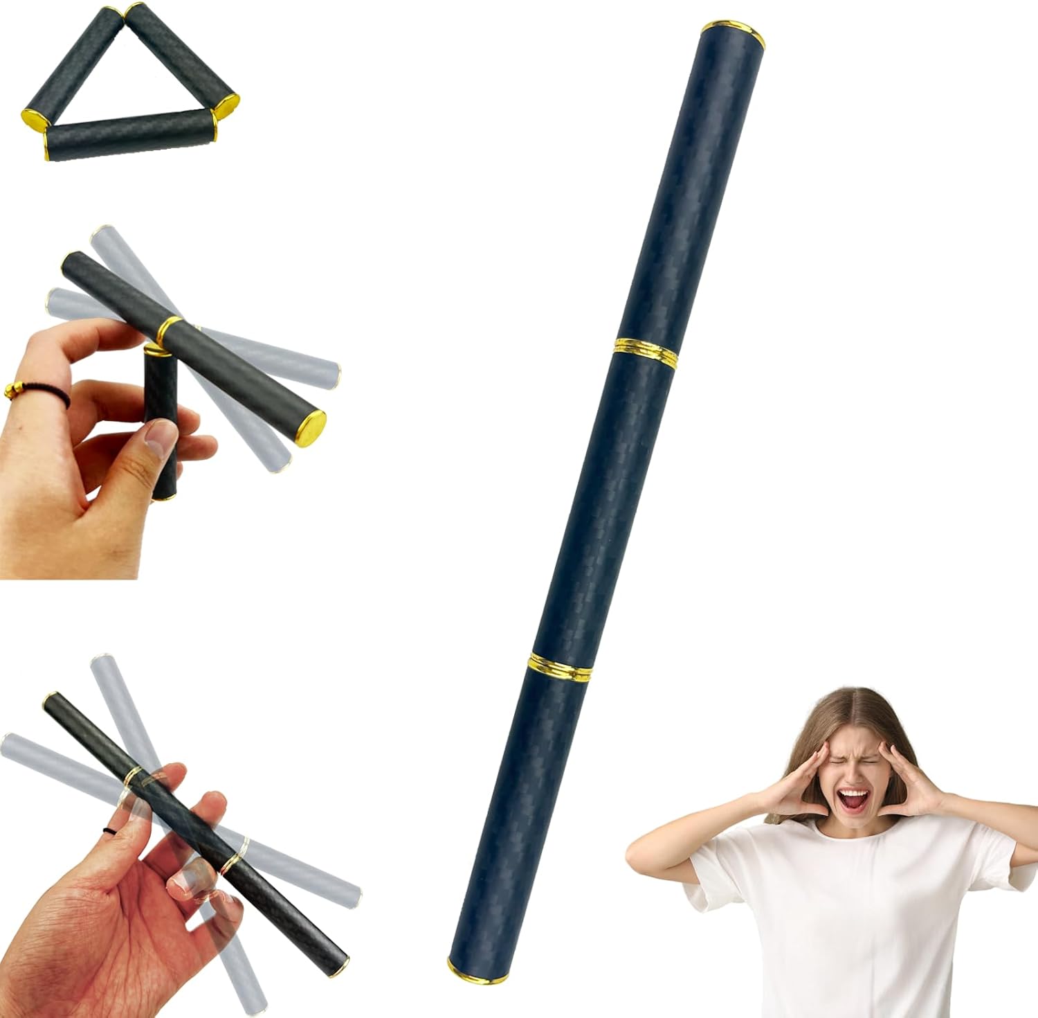 Black Magnetic Sticks Fidget Toys for Fidgeter, 8 Inch Long Magnetic Fidget Cylinder, Creative Three Cylinder Magnet Fidget Toys, ADHD Fidget Toys for School, Stress Relief Spinning Pen Skill Toy