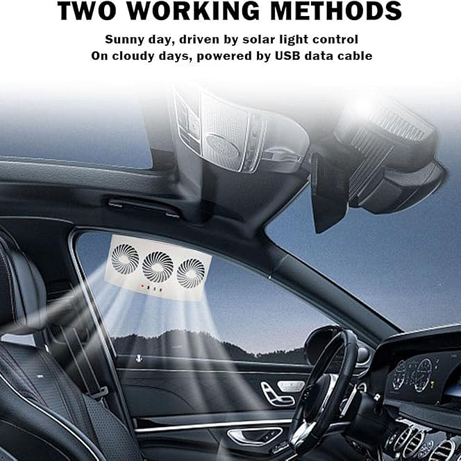 Car Cooling Fan Solar Powered Cooler Auto Window Air Vent Ventilation Exhaust