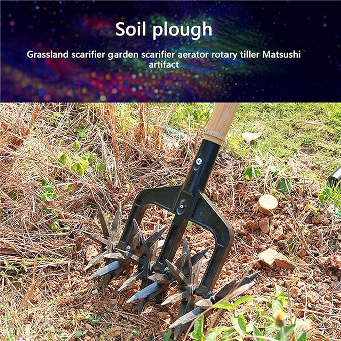 Premium Rotary Hand Cultivator Tool Manual Lawn Scarifier For Garden