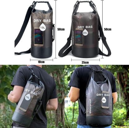 JSL HOME Waterproof Dry Bags Backpack Translucent Perfect for Boating Kayaking Hiking Canoeing Fishing Drafting Swimming Camping Snowboarding Adjustable Shoulder Strap