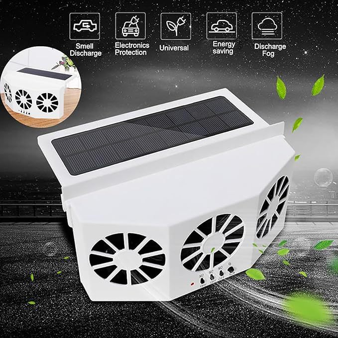 Car Cooling Fan Solar Powered Cooler Auto Window Air Vent Ventilation Exhaust