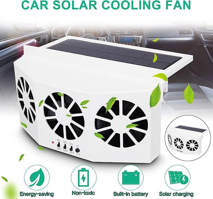Car Cooling Fan Solar Powered Cooler Auto Window Air Vent Ventilation Exhaust