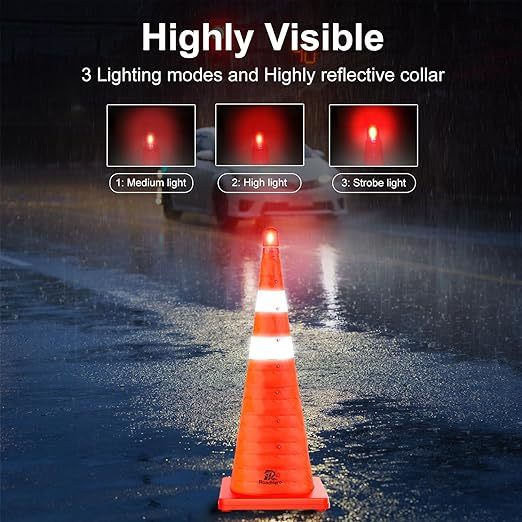 Foldable Traffic Reflective Safety Cone with LED Lights