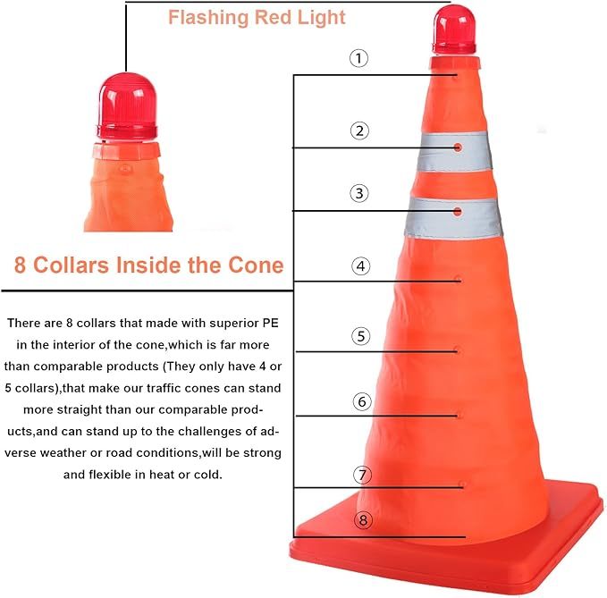 Foldable Traffic Reflective Safety Cone with LED Lights