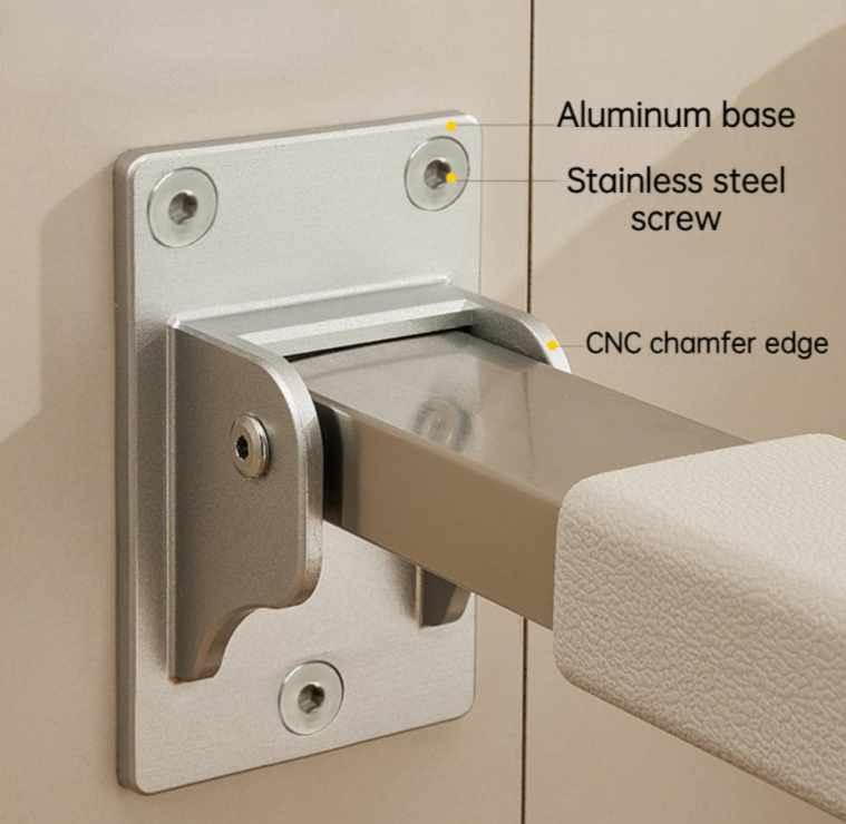 24in Fold-Up Toilet Grab Bar – Thickened, Anti-Slip, Wall-Mounted Safety Handle for Seniors