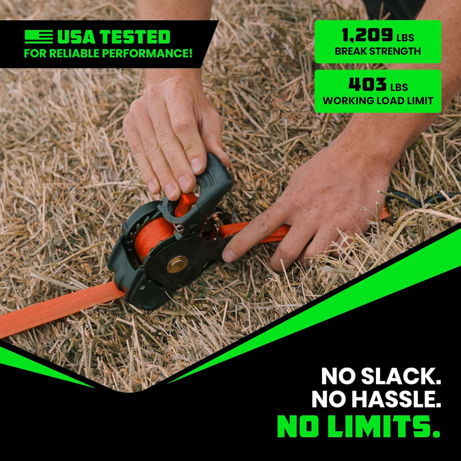 Retractable Ratchet Strap – Auto Self-Retracting Tie-Down for Truck, Trailer, Motorcycle & ATV