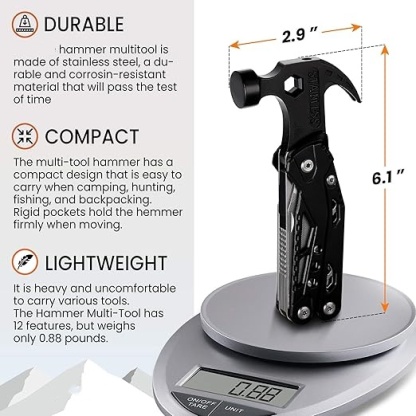 Portable MultiTool With Hammer, Screwdrivers, Nail Puller