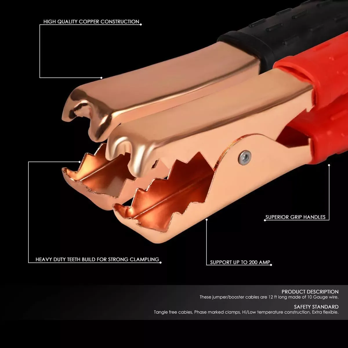 HEAVY DUTY 10 GAUGE 7 FT BATTERY BOOSTER CABLE EMERGENCY POWER JUMPER 200 AMP