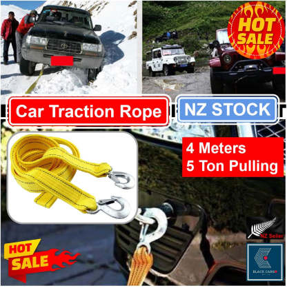 Heavy-Duty Vehicle Tow Strap Tow Rope with Hooks Recovery Rope 5Tons 4Meters
