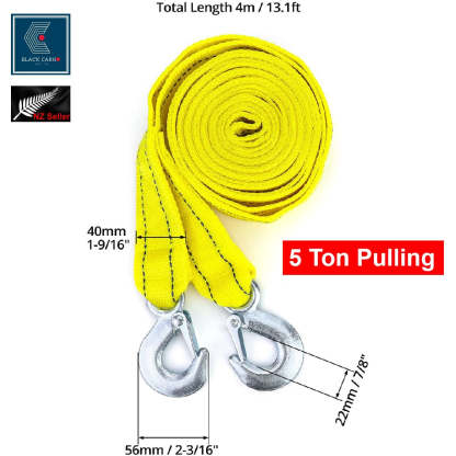 Heavy-Duty Vehicle Tow Strap Tow Rope with Hooks Recovery Rope 5Tons 4Meters