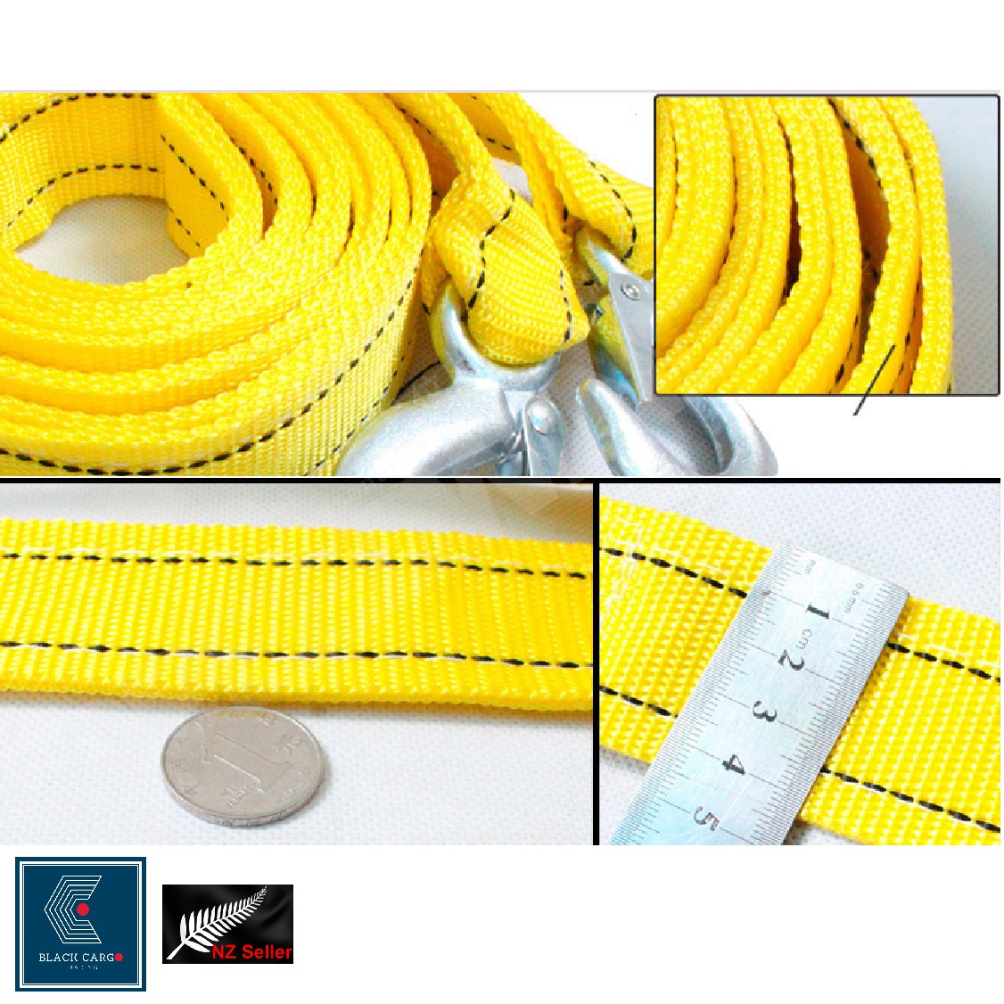 Heavy-Duty Vehicle Tow Strap Tow Rope with Hooks Recovery Rope 5Tons 4Meters