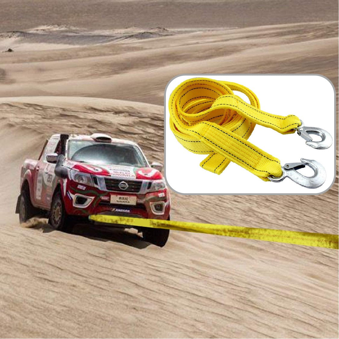 Heavy-Duty Vehicle Tow Strap Tow Rope with Hooks Recovery Rope 5Tons 4Meters