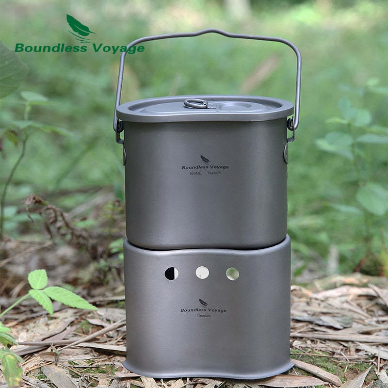 Outdoor Titanium Wood Burning Stove with Camping Pot - Ultra light!
