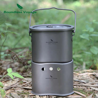 Outdoor Titanium Wood Burning Stove with Camping Pot - Ultra light!