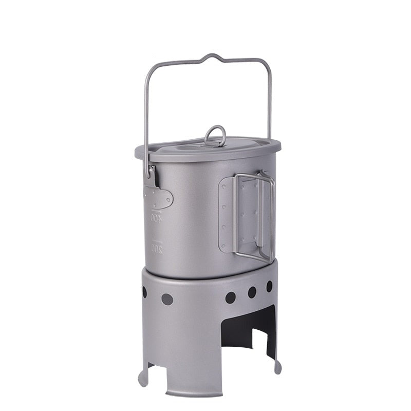 Outdoor Titanium Wood Burning Stove with Camping Pot - Ultra light!