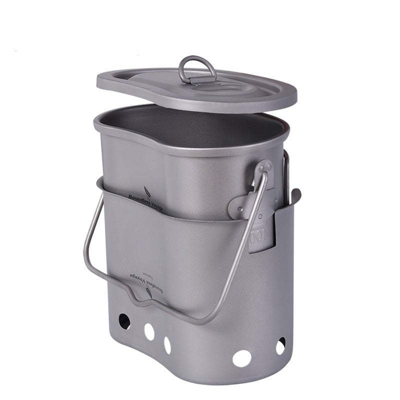 Outdoor Titanium Wood Burning Stove with Camping Pot - Ultra light!