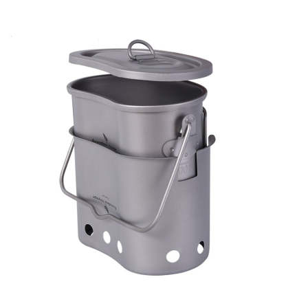 Outdoor Titanium Wood Burning Stove with Camping Pot - Ultra light!