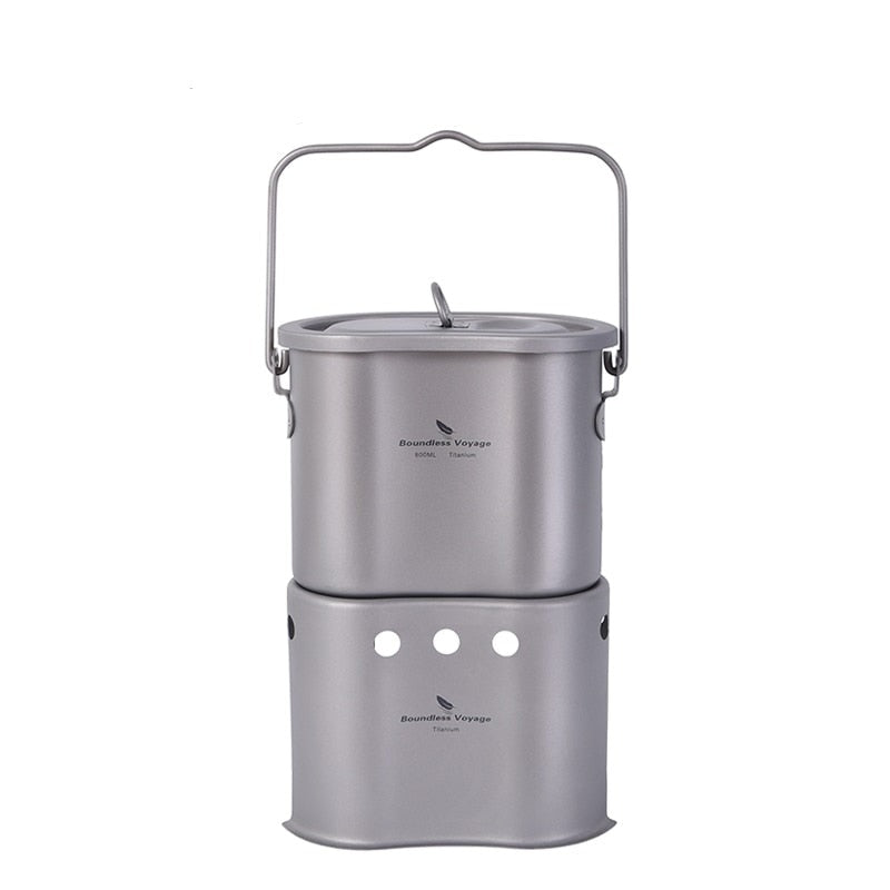 Outdoor Titanium Wood Burning Stove with Camping Pot - Ultra light!