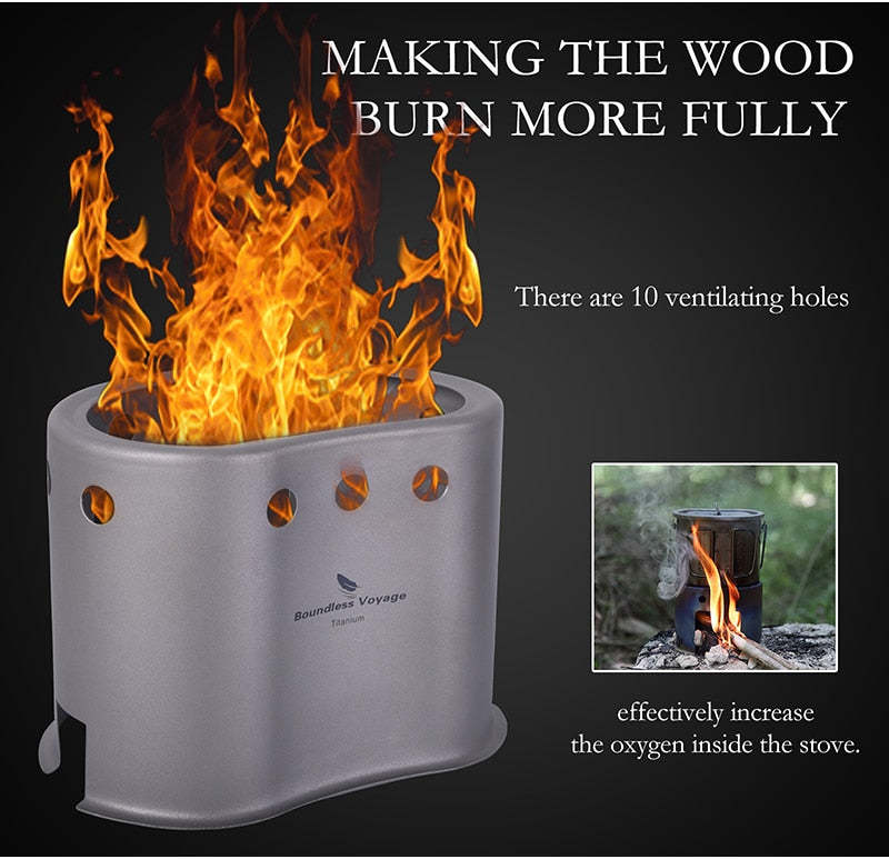 Outdoor Titanium Wood Burning Stove with Camping Pot - Ultra light!