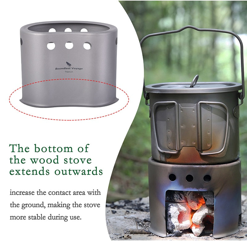 Outdoor Titanium Wood Burning Stove with Camping Pot - Ultra light!