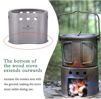 Outdoor Titanium Wood Burning Stove with Camping Pot - Ultra light!
