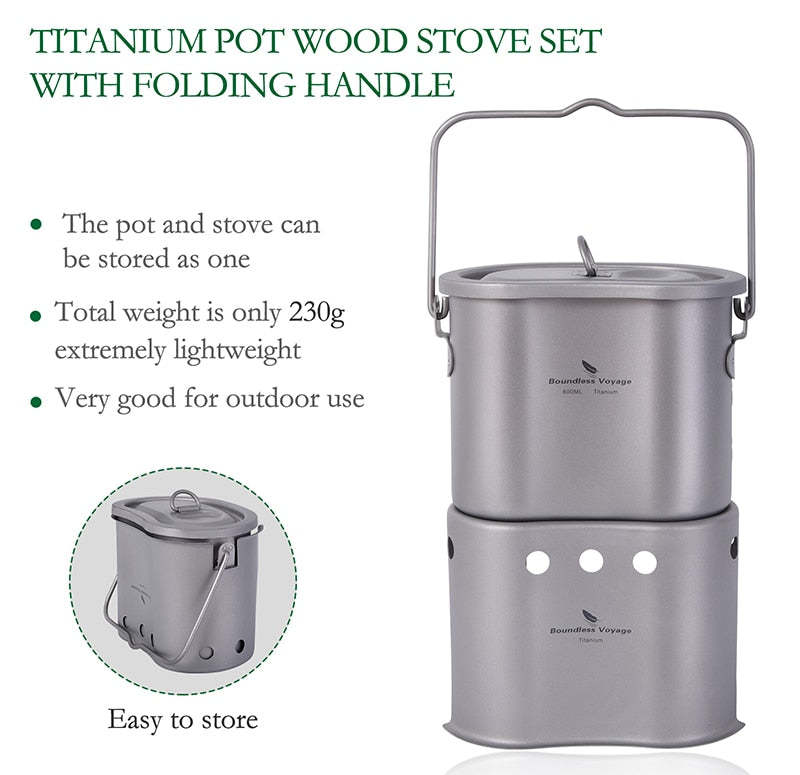 Outdoor Titanium Wood Burning Stove with Camping Pot - Ultra light!