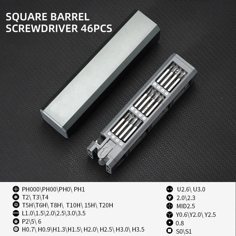 Tool set with multifunction screwdriver | 44-in-1 precision magnetic bits