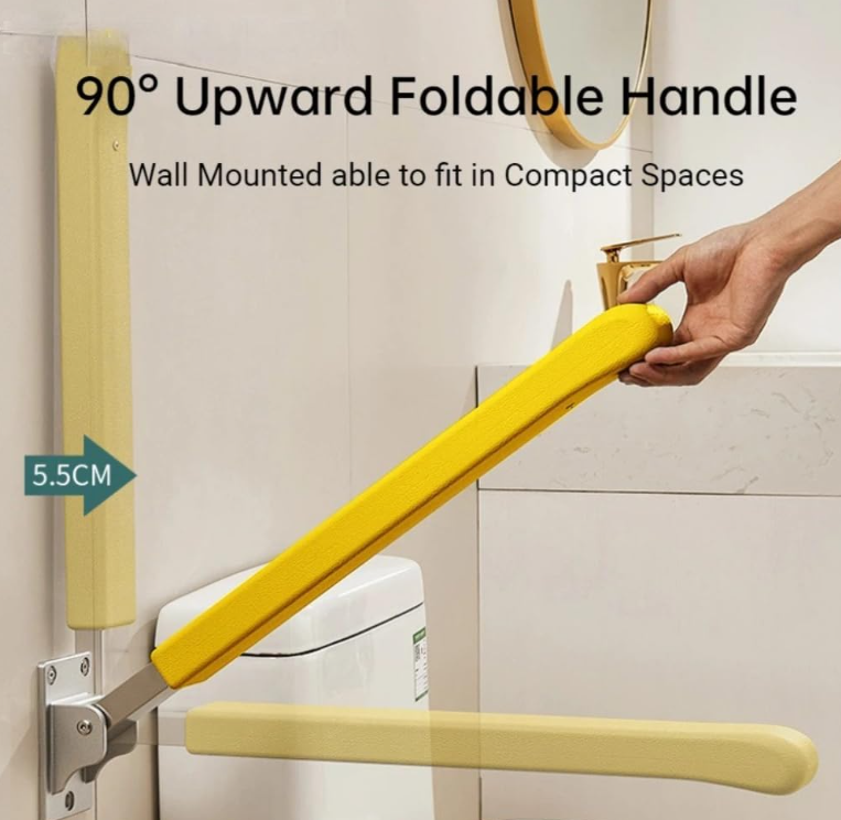 24in Fold-Up Toilet Grab Bar – Thickened, Anti-Slip, Wall-Mounted Safety Handle for Seniors