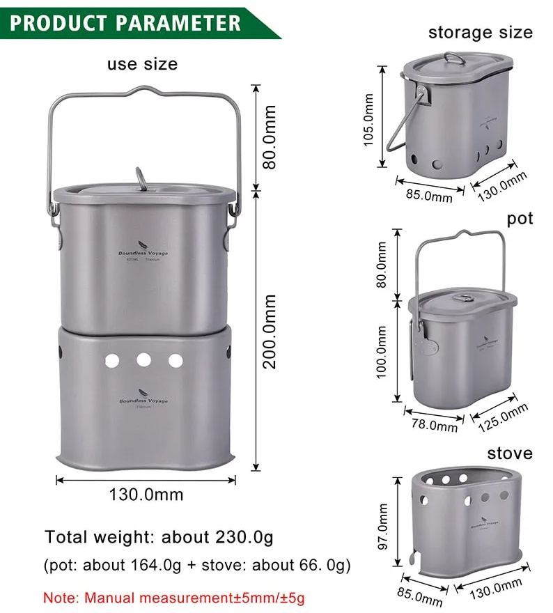 Outdoor Titanium Wood Burning Stove with Camping Pot - Ultra light!