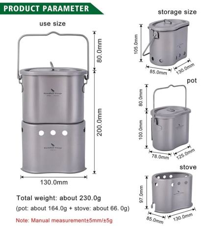 Outdoor Titanium Wood Burning Stove with Camping Pot - Ultra light!