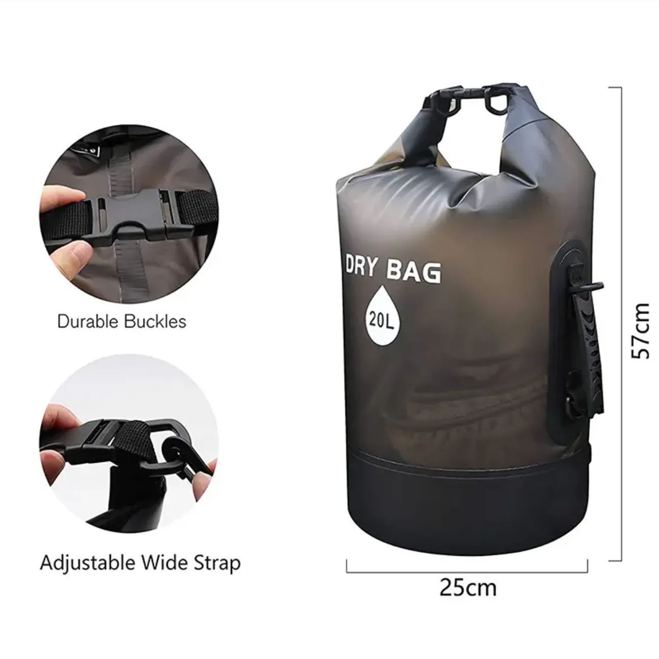 Waterproof Dry Bags Backpack Translucent Perfect for Boating Kayaking Hiking Canoeing Fishing Drafting Swimming Camping Snowboarding Adjustable Shoulder Strap