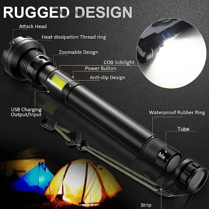 LED Rechargeable Tactical Laser Flashlight 90000 High Lumens