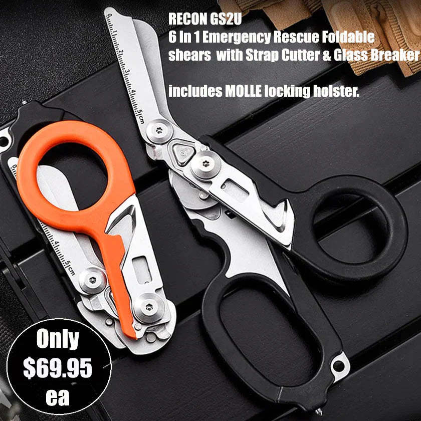 RECON GS2U Reaper x Emergency Response Shears 6 in 1 Multifunctional with Lock Holster