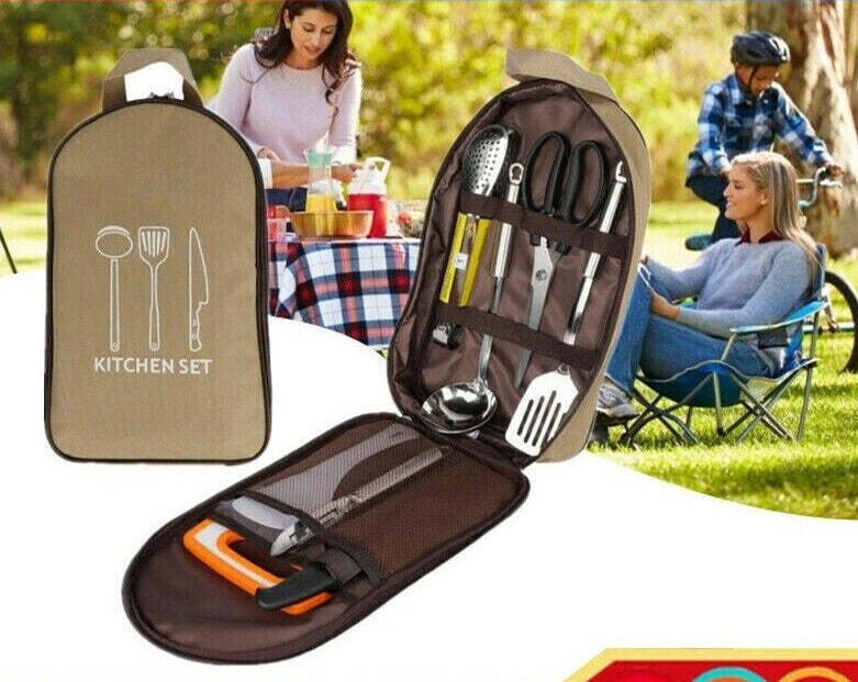 🏕8PCS Portable Camping Outdoor Kitchen Tools Set Cookware Barbecue Cooking Tools🍽🍴