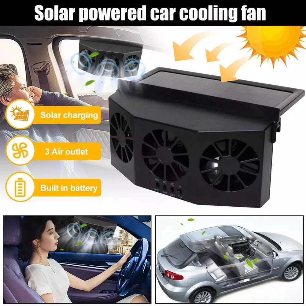 Car Cooling Fan Solar Powered Cooler Auto Window Air Vent Ventilation Exhaust