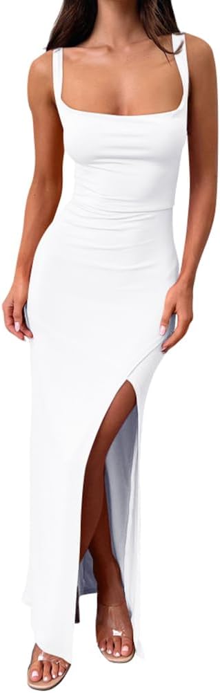 Women Sexy Backless Sleeveless Split Hem Tops Evening Long Dresses