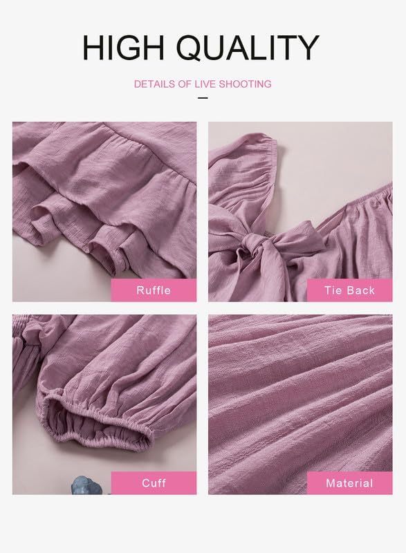Women Summer Dresses Tie Back Lantern Sleeve Ruffle A-Line Casual Dress