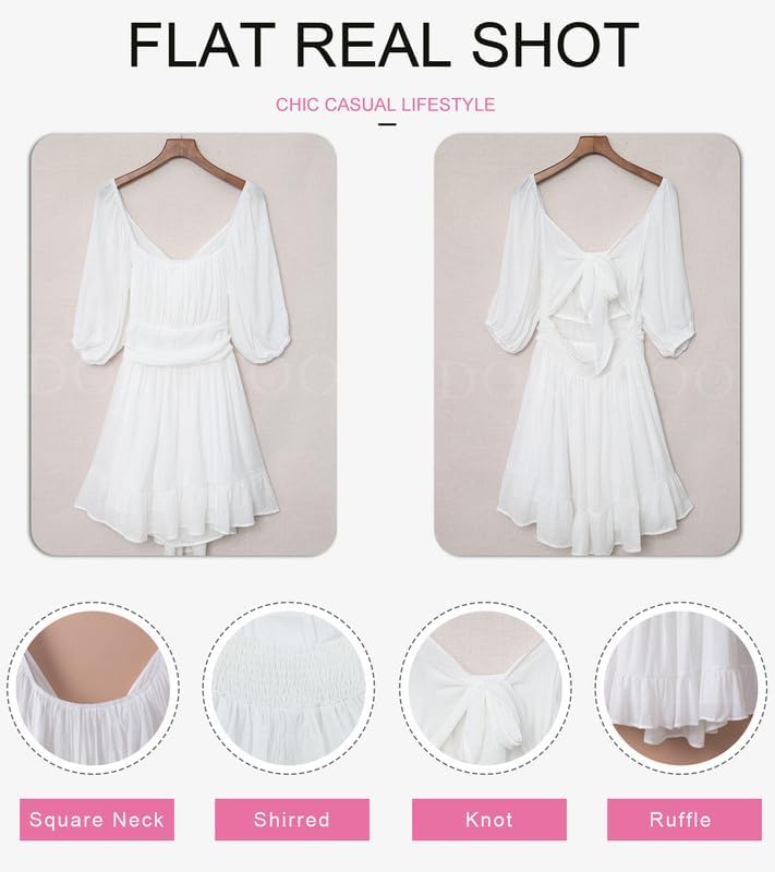 Women Summer Dresses Tie Back Lantern Sleeve Ruffle A-Line Casual Dress