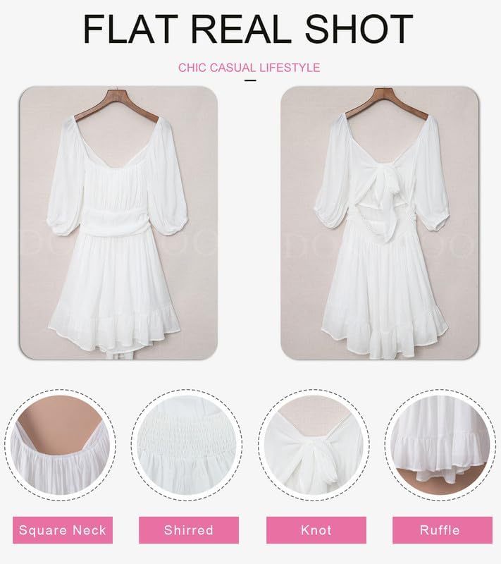 Women Summer Dresses Tie Back Lantern Sleeve Ruffle A-Line Casual Dress