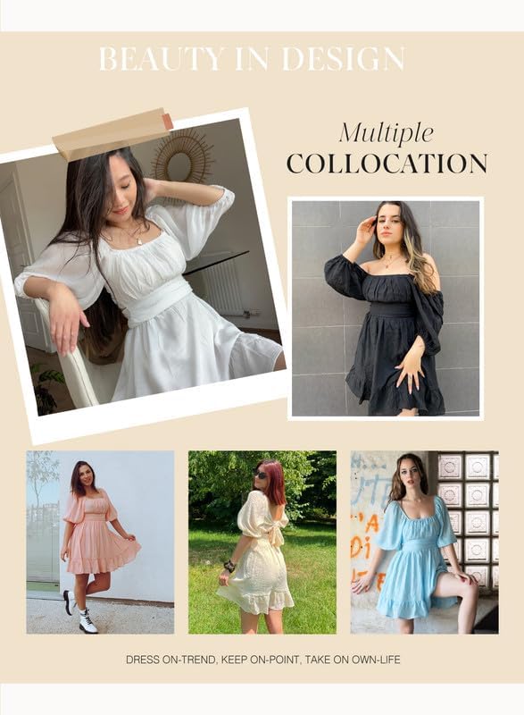 Women Summer Dresses Tie Back Lantern Sleeve Ruffle A-Line Casual Dress