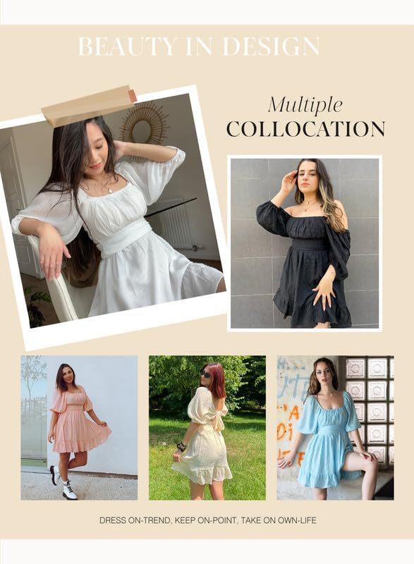 Women Summer Dresses Tie Back Lantern Sleeve Ruffle A-Line Casual Dress
