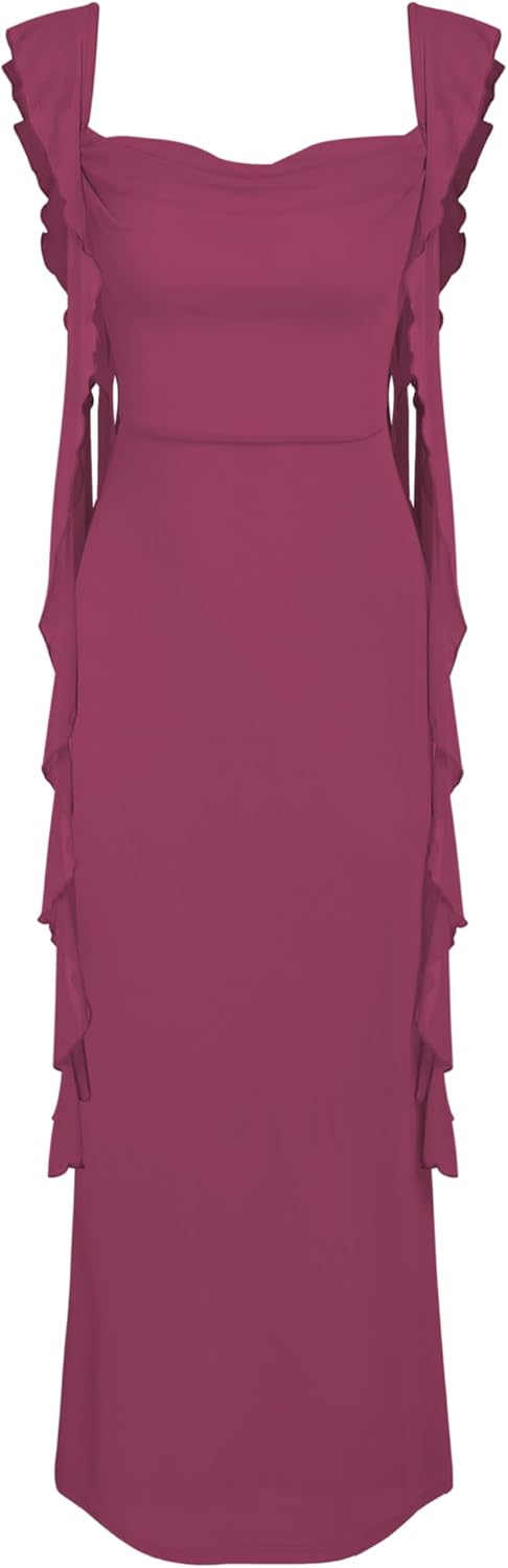 CIDER Formal Dresses for Women Wedding Guest Dresses Summer Maxi Dress Sleeveless Mesh Ruffle Cocktail Bodycon Dress 2025